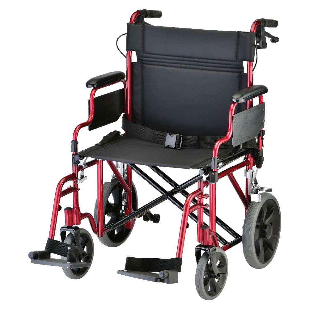 Transport Chair- 22 Inch With Hand Brakes Red